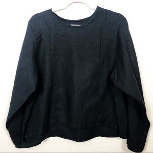 FLAX Blk Long Sleeve Top, 100% Linen S